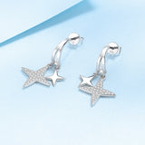 Star Shape Drop Earrings with White Gold Plating and Moissanite, 925 Sterling Silver