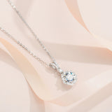 Round Cut Moissanite Floral Pendant Necklace with White Gold Plating, 925 Sterling Silver