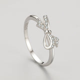 Elegant Bow Design Round Cut Sterling Silver Engagement Ring