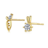 925 Sterling Silver Rabbit&Carrot Round Cut Stud Earrings