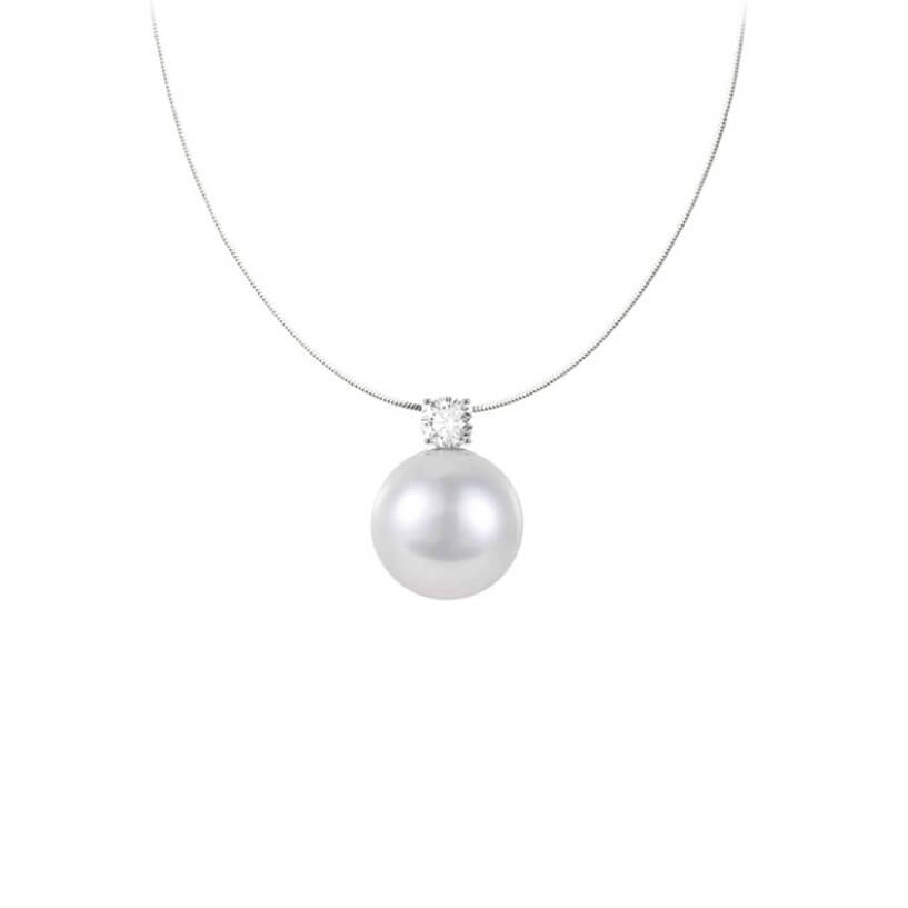 Chic Snake Chain Necklace Single Pearl In Sterling Silver For Woman