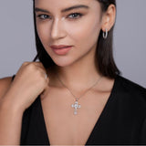 Round Cut Moissanite Cross Necklace with White Gold Plating, 925 Sterling Silver