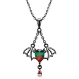 Halloween Bat Design Necklace with Pear Cut Green to Red Gradient Gemstones in Sterling Silver