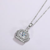 Round Cut Moissanite Crown Pendant Necklace with White Gold Plating, 925 Sterling Silver