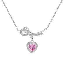 Heart Cut Pink Bow Sterling Silver Necklace
