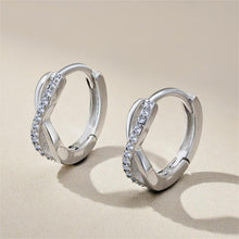 925 Sterling Silver Crossed Design Round Cut Hoop Earrings