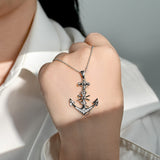 Round Cut Moissanite Anchor Necklace with White Gold/Yellow Gold Plating, 925 Sterling Silver