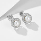 Elegant Halo Pearl Earrings In Sterling Silver For Woman