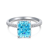 Radiant Cut Blue Stone Pave Sterling Silver Engagement Ring