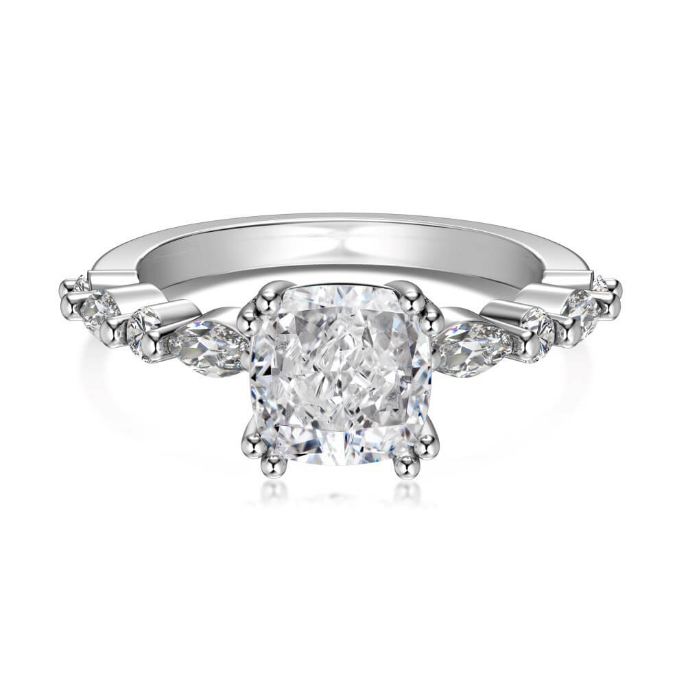 Elegant Cushion Cut Sterling Silver Engagement Ring