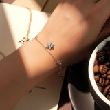 Flower Charm Bracelet with White Gold and Yellow Gold Plating, 925 Sterling Silver