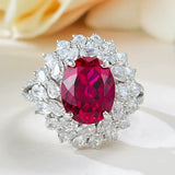 Gorgeous Flower Shape 3.0ct Oval Cut Ruby Engagement Ring