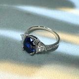 Timeless 3.0ct Blue Sapphire Oval Cut Three Stones Engagement Ring In Sterling Silver