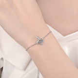 Round Cut Adjustable Ribbon Bracelet with White Gold Plating, 925 Sterling Silver