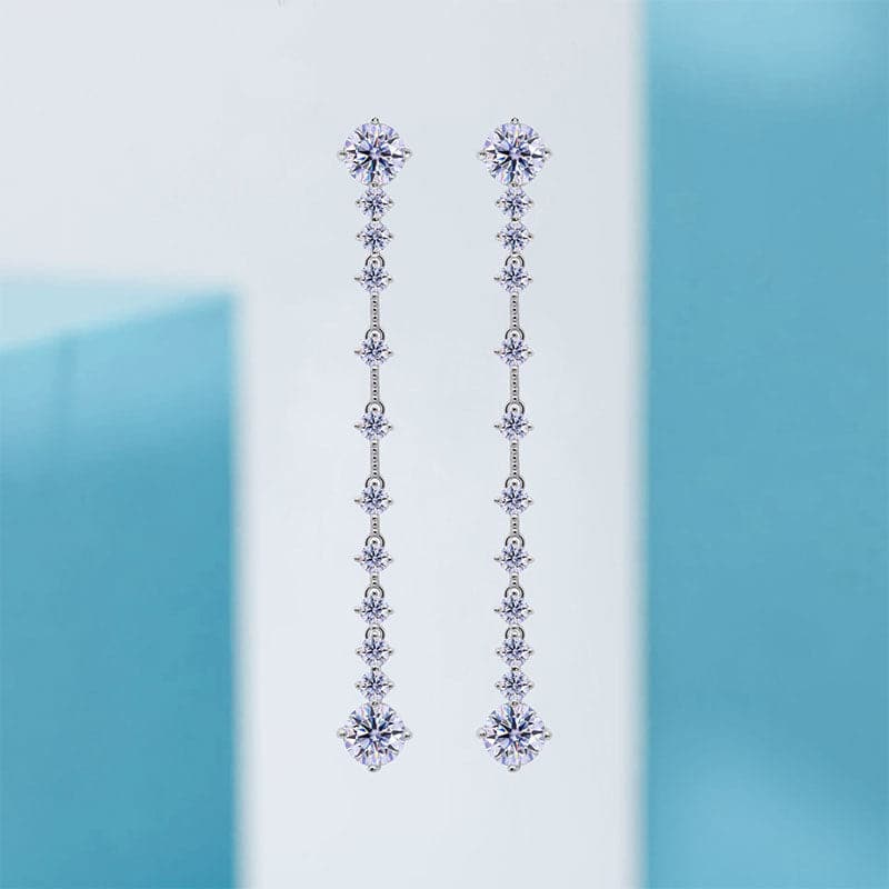 Solarii Moissanite  Round Cut 925 Sterling Silver Drop Earrings