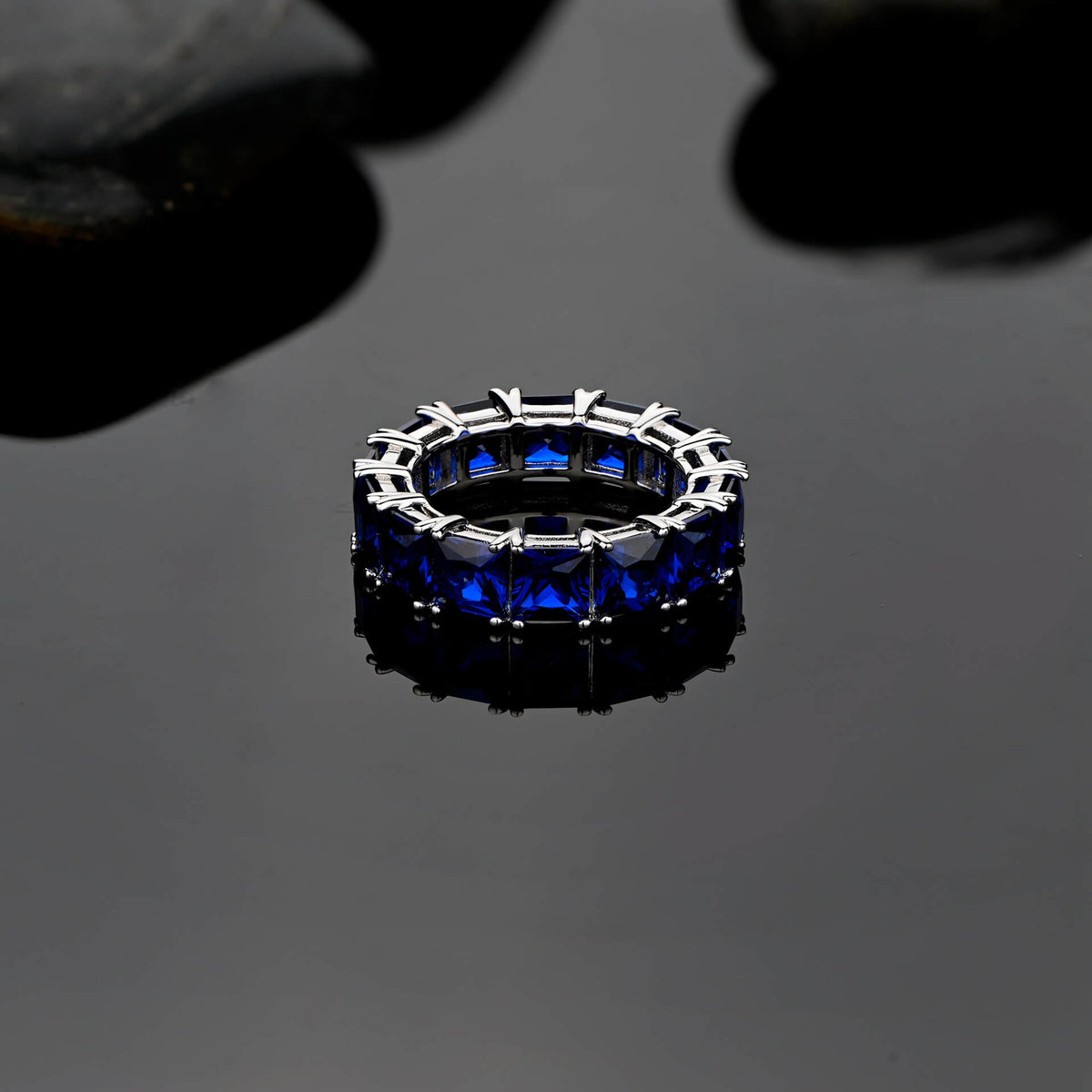 Elegant Princess Cut Blue Sapphire 925 Sterling Silver Wedding Band
