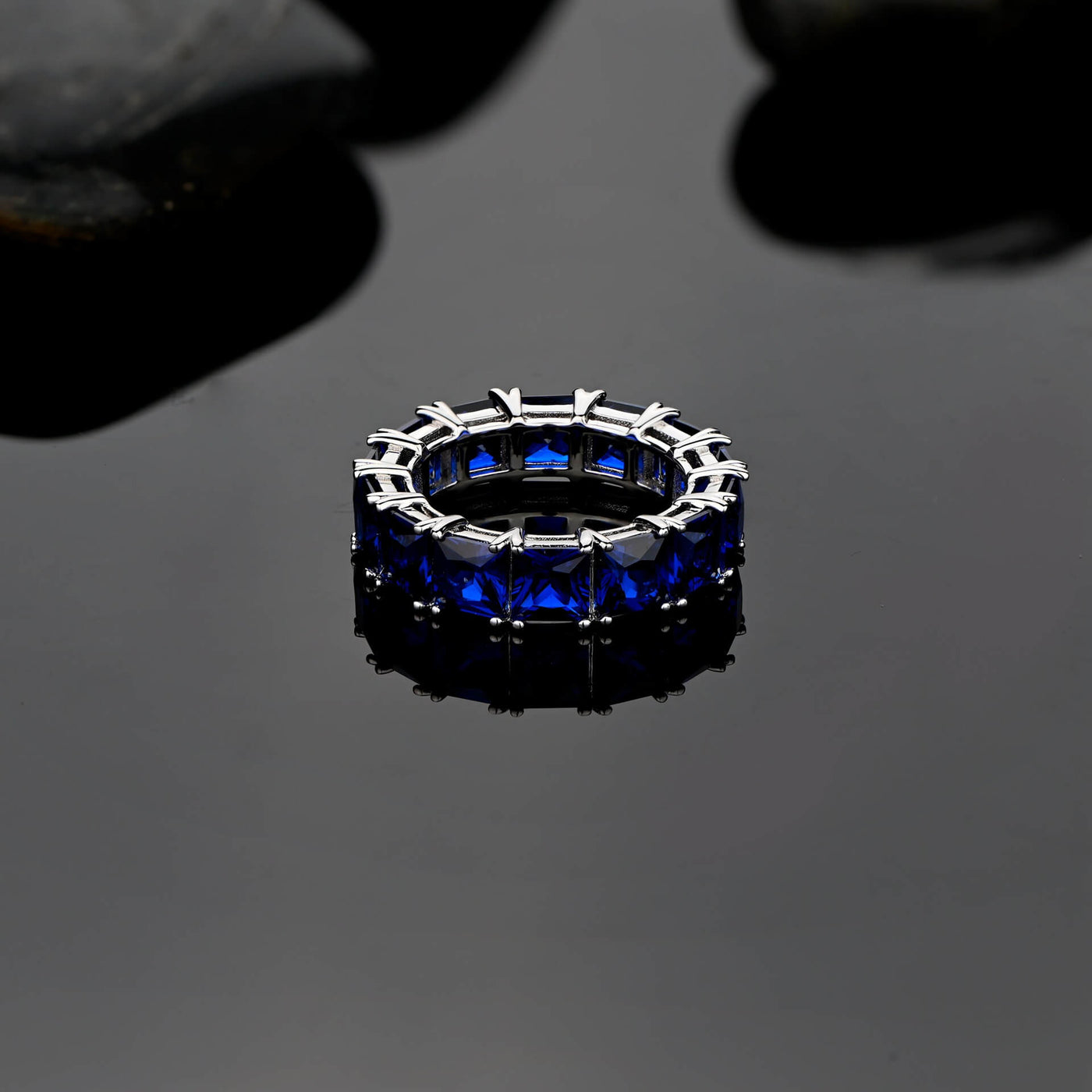 Elegant Princess Cut Blue Sapphire 925 Sterling Silver Wedding Band