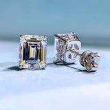Timeless Emerald Cut Women's Stud Earrings In Sterling Silver
