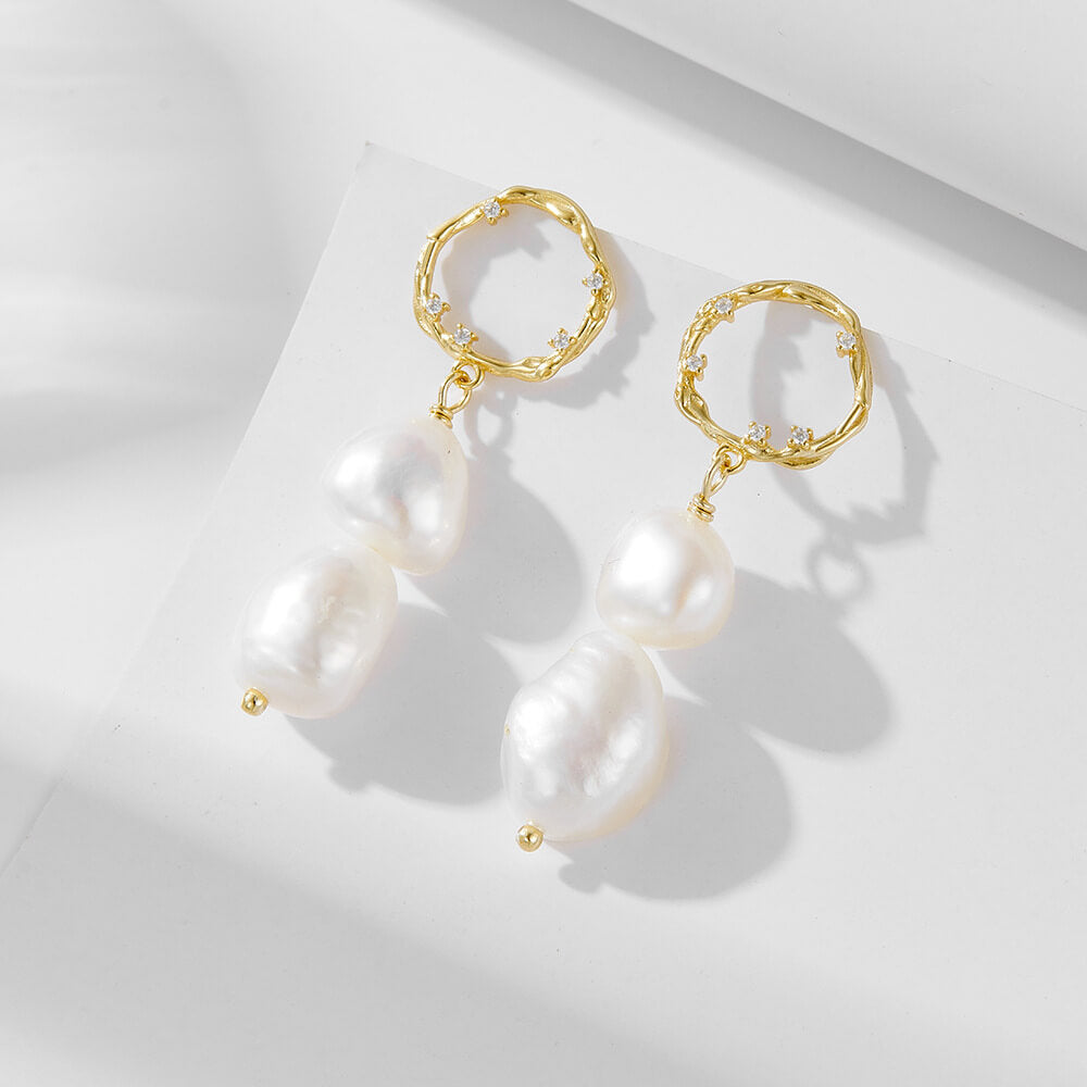 Elegant Baroque Pearl Drop Earrings In Sterling Silver For Woman