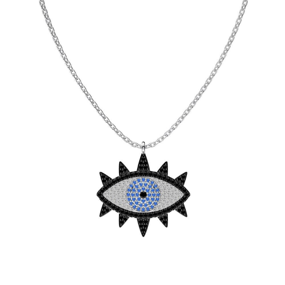 Black and Blue Evil Eye Sterling Silver Necklace