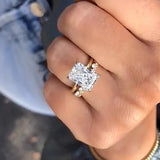 Radiant Cut White Stone and Round Cut White Stone Set Rings with Yellow Gold Plating