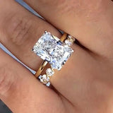 Radiant Cut White Stone and Round Cut White Stone Set Rings with Yellow Gold Plating