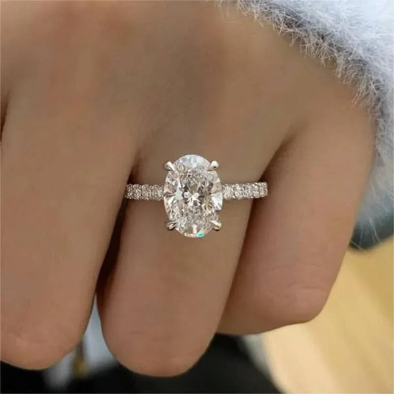 Solarii Moissanite  Oval Cut  925 Sterling Silver Engagement Ring