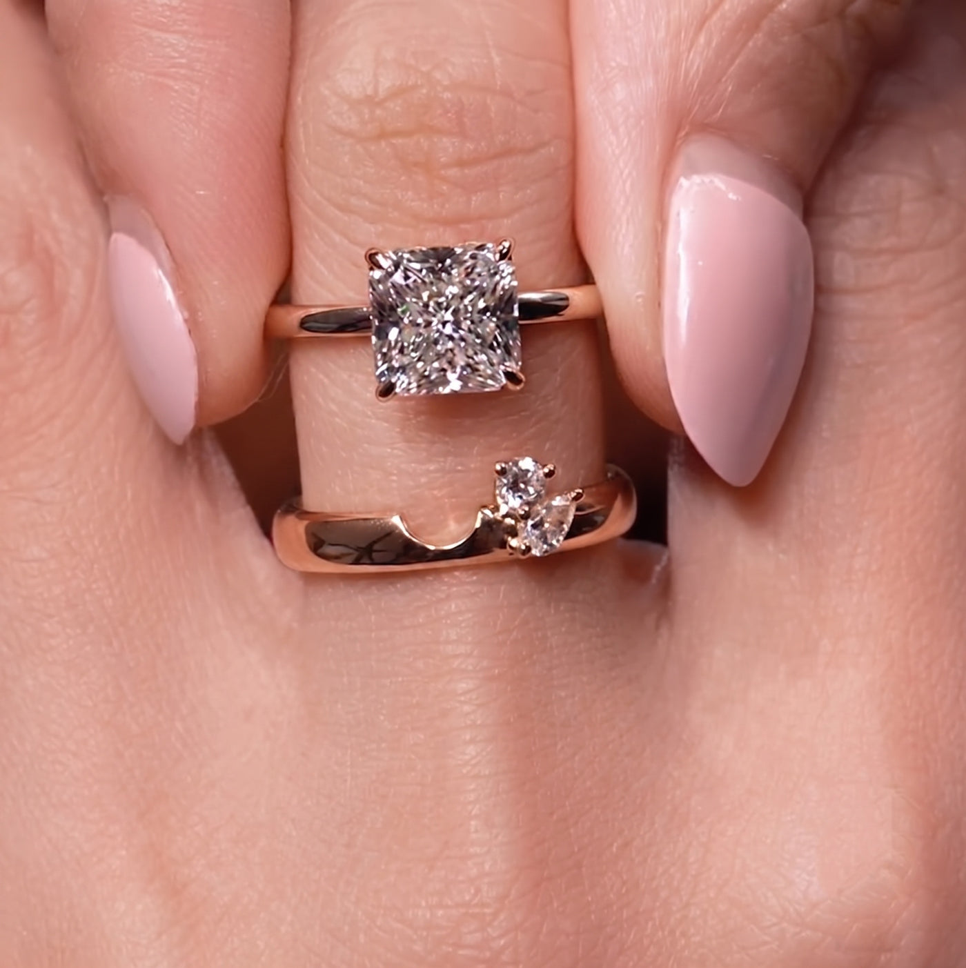 3.0ct Square Radiant Cut Engagement Ring & Curved Band Bridal Set