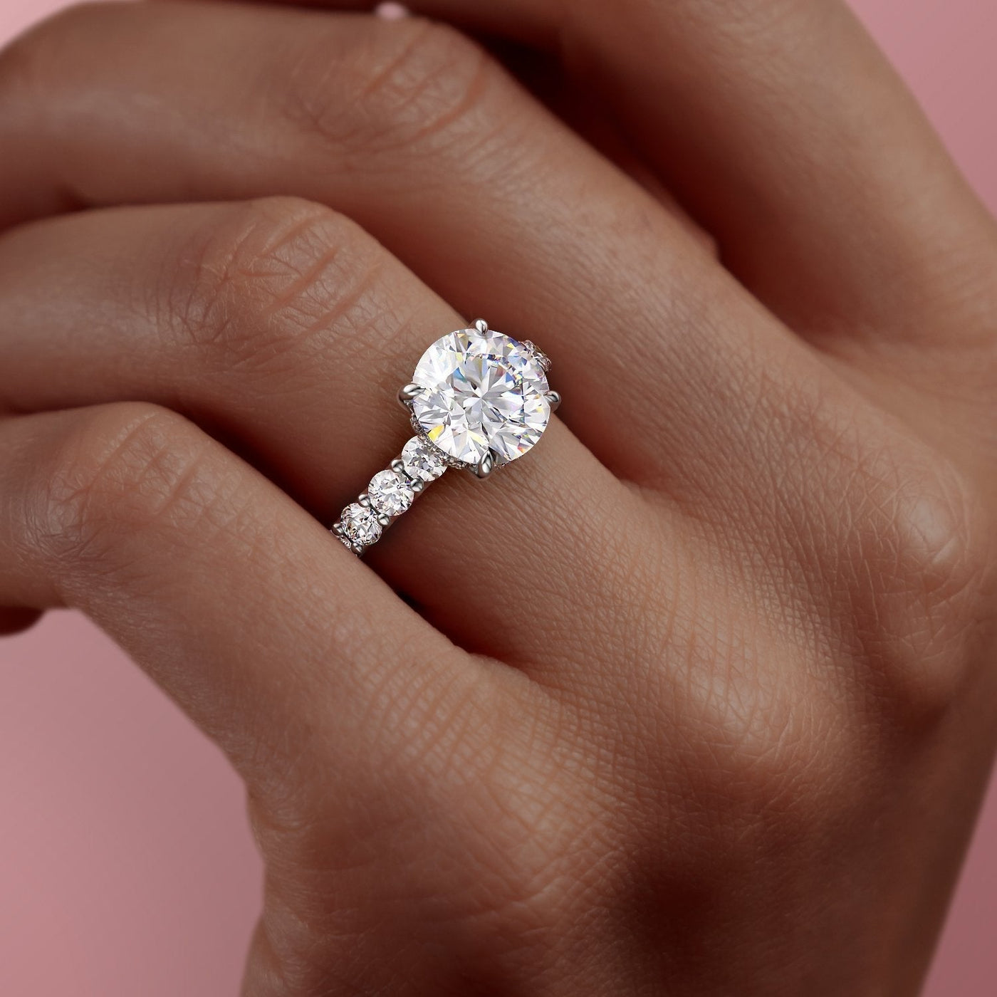 Glistening-hued Solarii Moissanite 2.0ct Round Cut 925 Sterling Silver Pave Engagement Ring