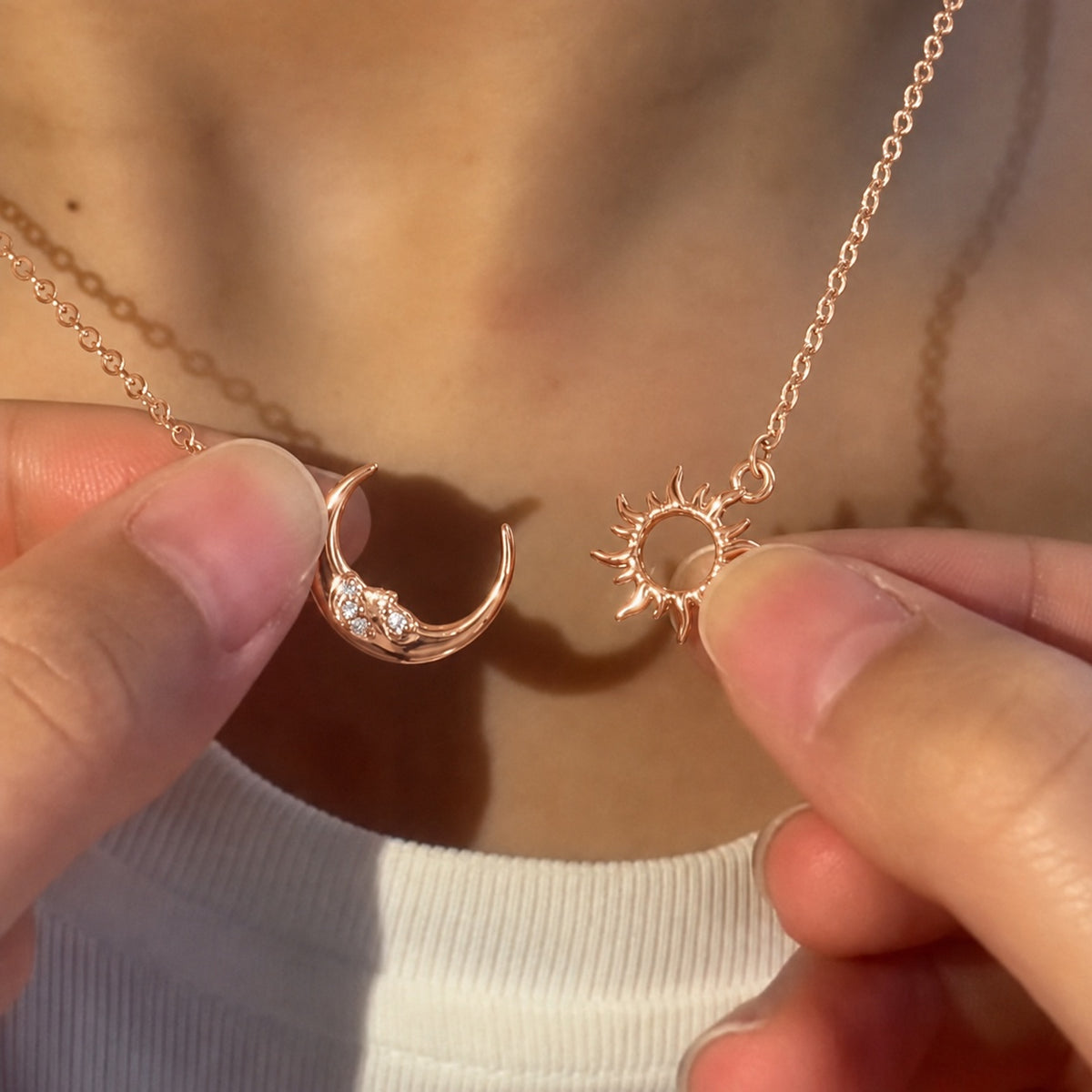 Celestial Sun and Moon Interlocking Pendant Necklace in Sterling Silver