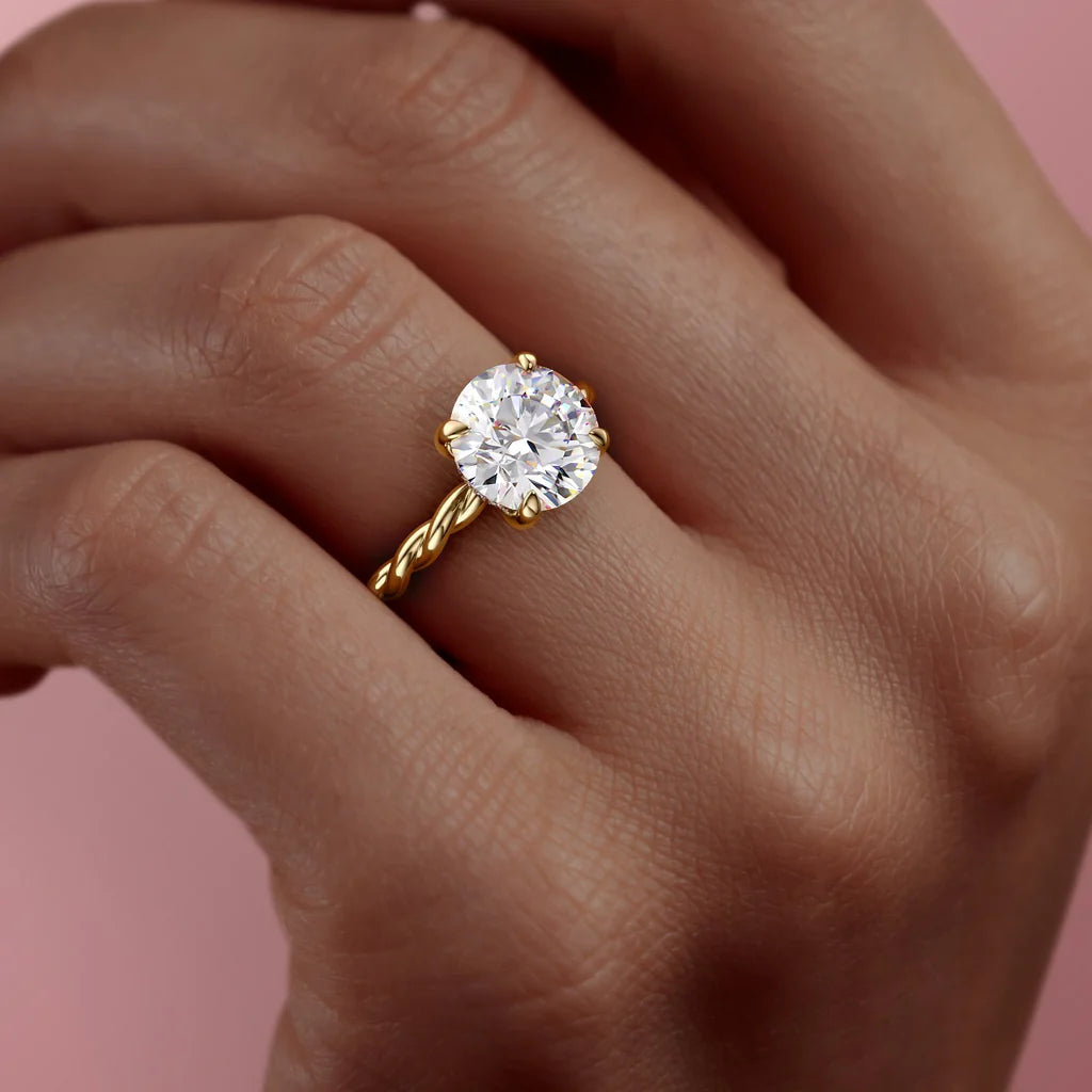 Shapely Solarii Moissanite 2.0ct Round Cut 925 Sterling Silver Twist Design Engagement Ring