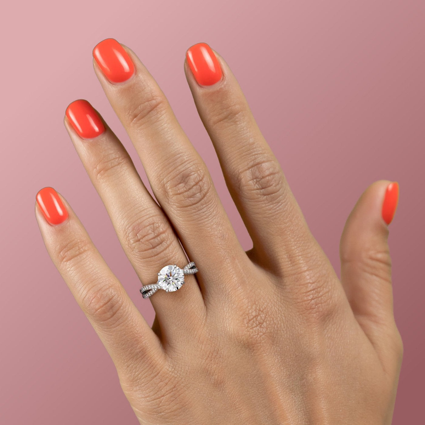 Burnished Solarii Moissanite 2.0ct Round Cut 925 Sterling Silver Twist Design Engagement Ring