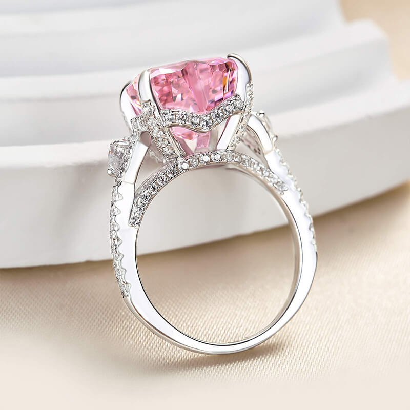 Charming Heart Cut Pink Stone Sterling Silver Engagement Ring