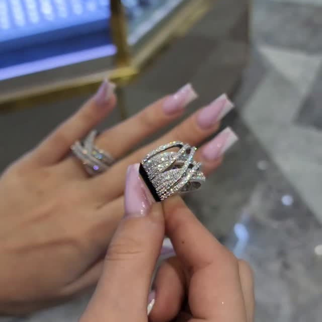 Elegant Criss Cross Pave Round Cut Wide Band Wedding Ring