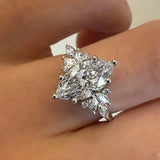Rich Side Stone Marquise Cut 3.0ct Engagement Ring In Sterling Silver