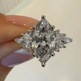Rich Side Stone Marquise Cut 3.0ct Engagement Ring In Sterling Silver