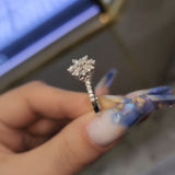 Exquisite Snowflake Cluster Round Cut Engagement Ring for Women In Sterling Silver