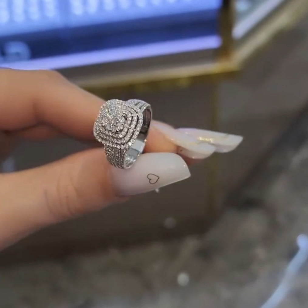 Luxurious Triple Halo Pave Cluster Ring In Sterling Silver