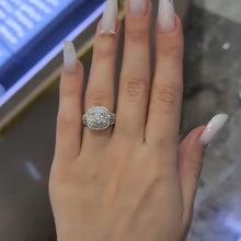 Luxurious Triple Halo Pave Cluster Ring In Sterling Silver