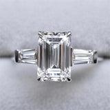 Solarii Moissanite 4.0ct Emerald Cut Three Stones 925 Sterling Silver Engagement Ring