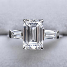 Solarii Moissanite 4.0ct Emerald Cut Three Stones 925 Sterling Silver Engagement Ring