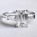 Solarii Moissanite 4.0ct Emerald Cut Three Stones 925 Sterling Silver Engagement Ring