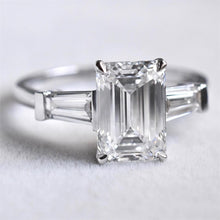 Solarii Moissanite 4.0ct Emerald Cut Three Stones 925 Sterling Silver Engagement Ring