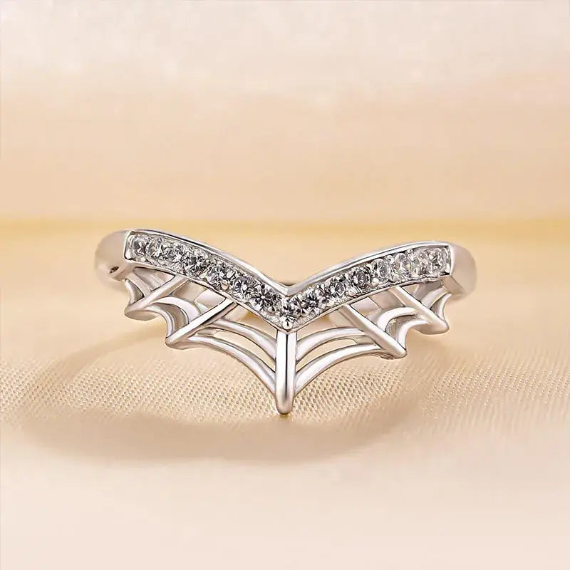 Halloween Unique Cobweb Design Round Cut Sterling Silver Wedding Band