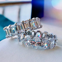 Charming 925 Sterling Silver Oval Cut & Emerald Cut Wedding Ring