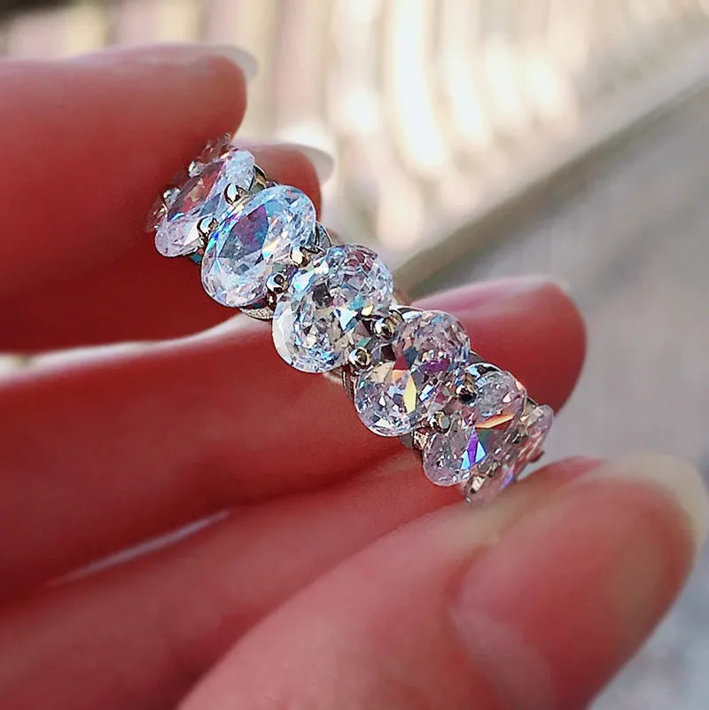 Charming 925 Sterling Silver Oval Cut & Emerald Cut Wedding Ring