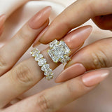 Sumptuous Radiant Cut 8.0ct Three Stone 925 Sterling Silver Wedding Ring Set