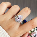 Pear Cut Pink Stone Halo Sterling Silver Engagement Ring