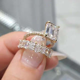 Gorgeous Emerald Cut Wedding Set In Sterling Silver