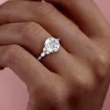 Graceful Solarii Moissanite 2.0ct Round Cut 925 Sterling Silver Side Stone Engagement Ring